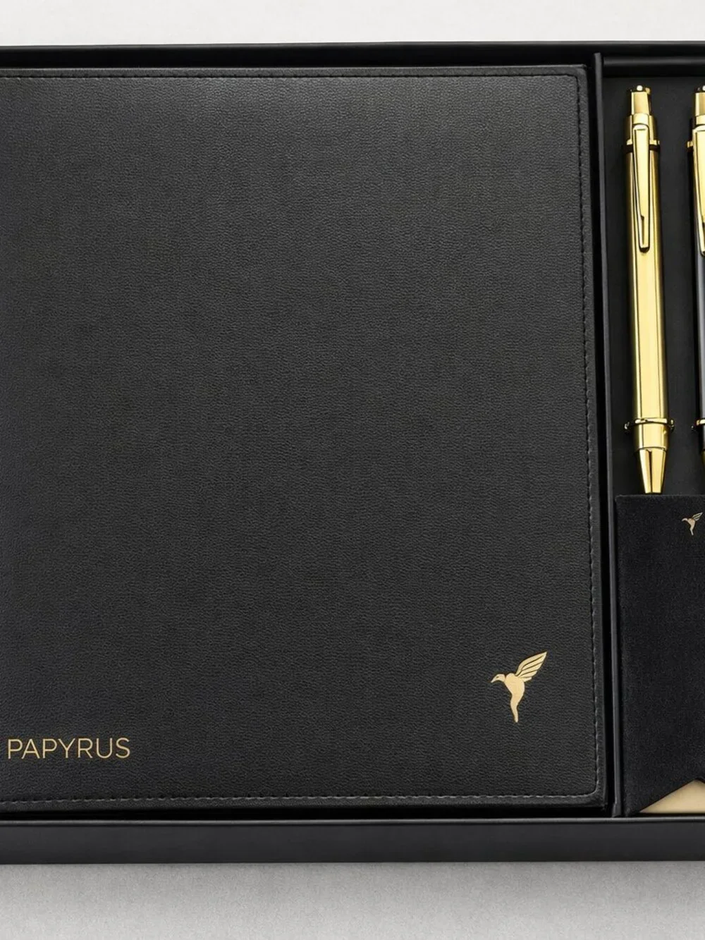 Papyrus Boxed Journal Gift Set Black Journal 9.3” x 7” w/ 2 Pens & Bookmark NIB